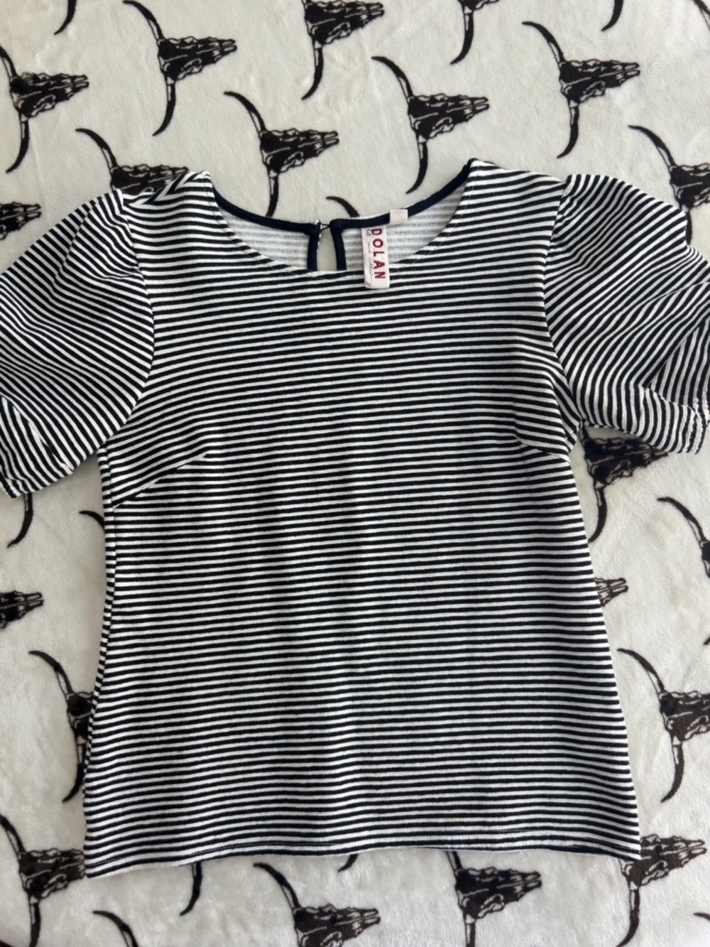 Dolan Anthropologie Black White Striped Puff Sleeve Top Extra Small